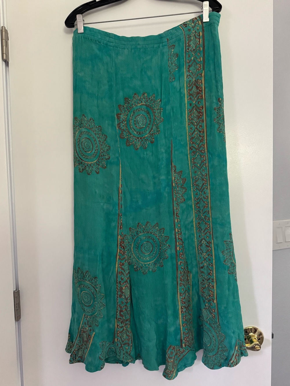 Mission Canyon Santa Barbara Boho Teal Mandala Print Maxi Skirt One Size
